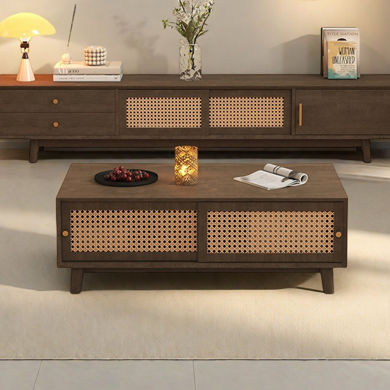 Table basse avec rangement en rotin Nordic, Brun