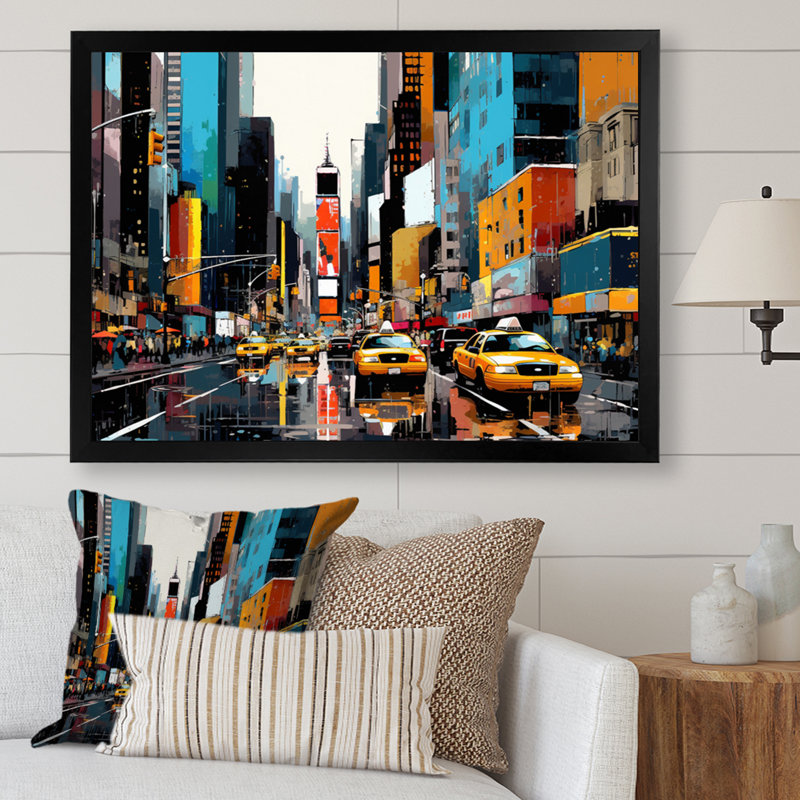 Jaune sarcelle jaune - New York, H 16 po x l 32 po x P 1 po, Cadre simple noir