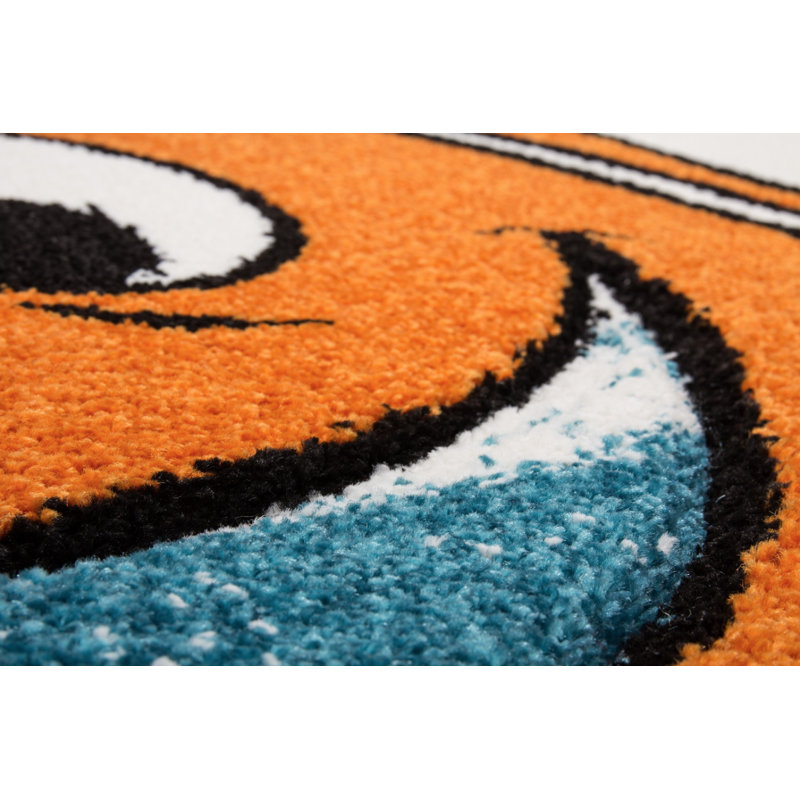 Tapis abstrait bleu / orange Howton, Rectangle 6 pi 3 po x 9 pi 3 po