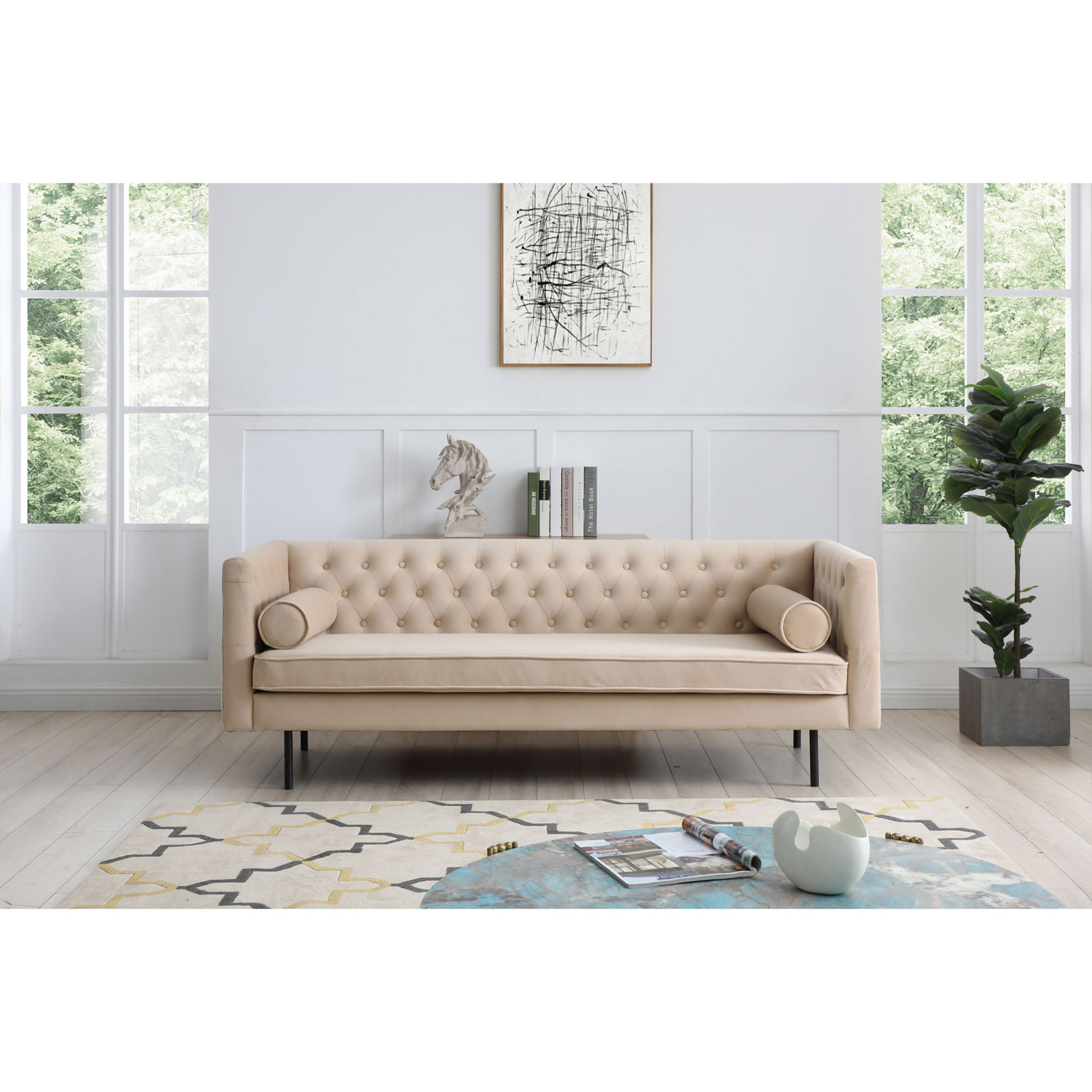Dario 79'' Upholstered Chesterfield Sofa, Sand Velvet