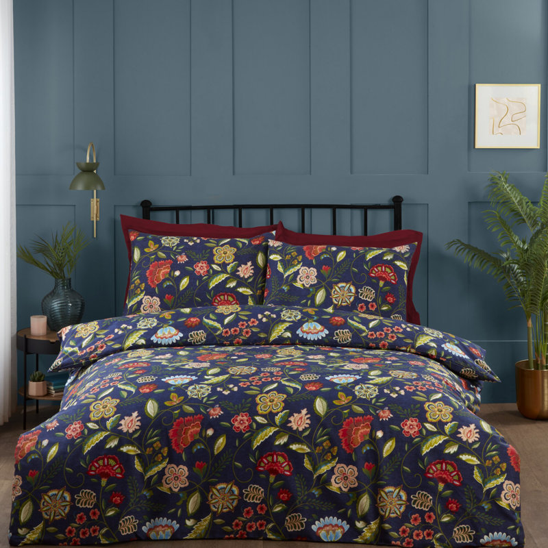 MARLA Cotton Blend Floral Duvet Cover Set with Pillowcases Included, Blue, Single Duvet Cover + 1 Standard Pillowcase