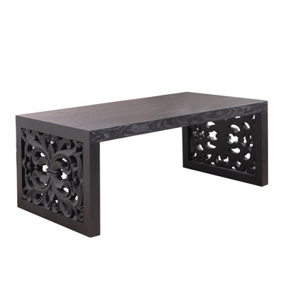 47.2" Solid Black Carved Wood Coffee Table