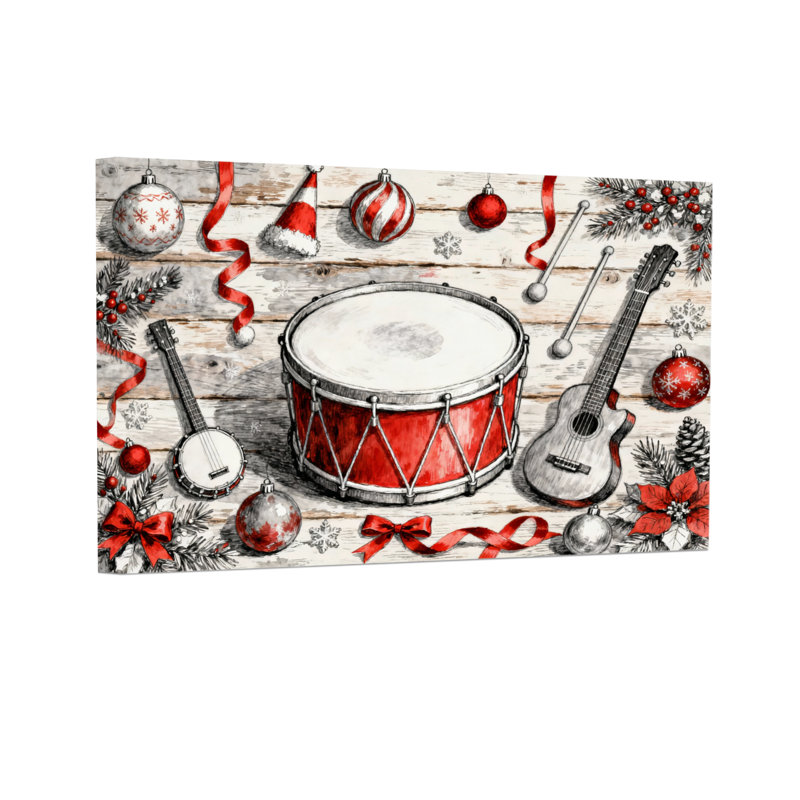 Instruments de musique et décorations de Noël, H 20 po x l 30 po