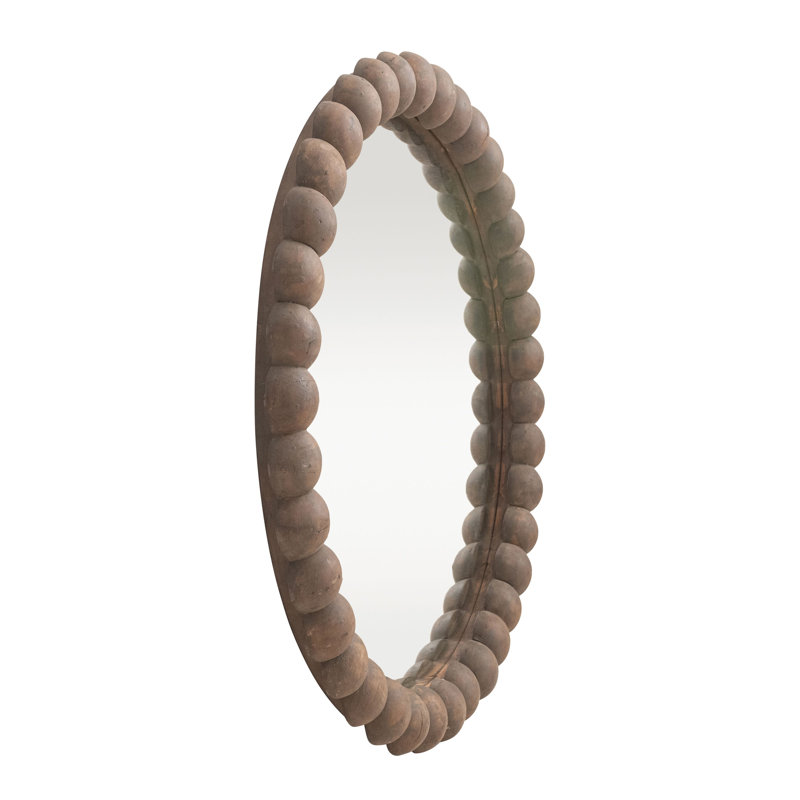 Wood Bobbin Framed Round Wall Mirror