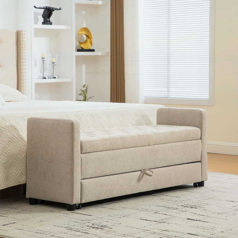 Banc de rangement rembourré avec rangement double, Gris