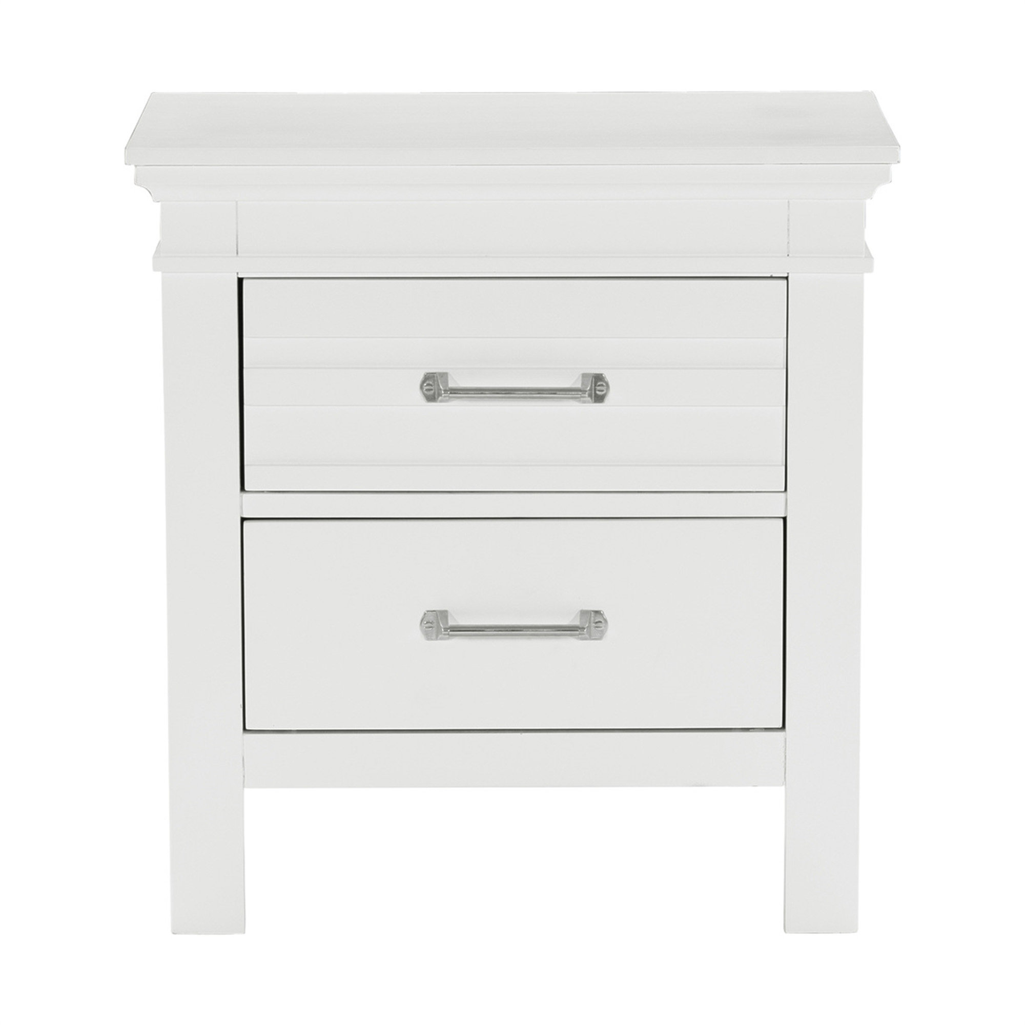 STYLISH 2 Drawers White Finish Nightstand Transitional Style Wooden