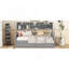 Lit de jour simple, support en lattes de bois, avec tablettes de chevet et deux tiroirs, gris