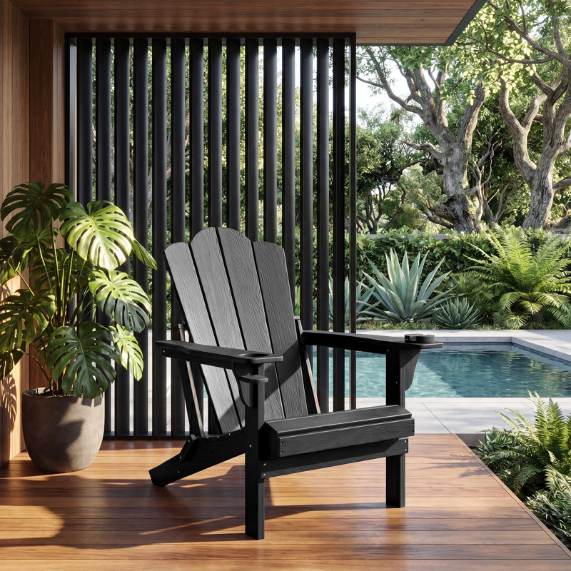 Ensemble de 4 chaises Adirondack en plastique PEHD résistant aux intempéries Devito (ensemble de 4), Noir, Ensemble de 4