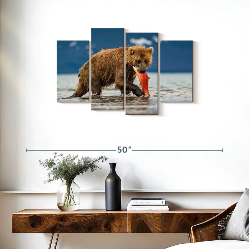Brampt Grizzly Bear Eating Salmon, 22" H x 36" W