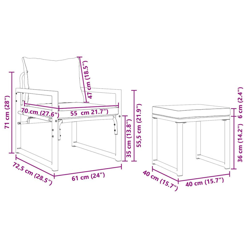 72.5cm Wide Straight Patio Sofa with Cushions
