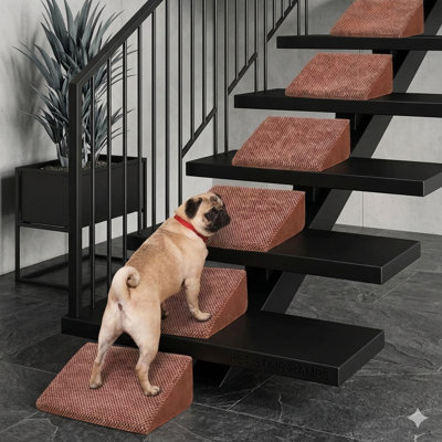 Rampe canine en mousse 40D pour escaliers convenant aux petits chiens, aux escaliers d'escalier pour animaux de compagnie avec escalier avec fond antidérapant et tampons auto-adhésifs pour l'installation (paquet de 6, brun rougeâtre)