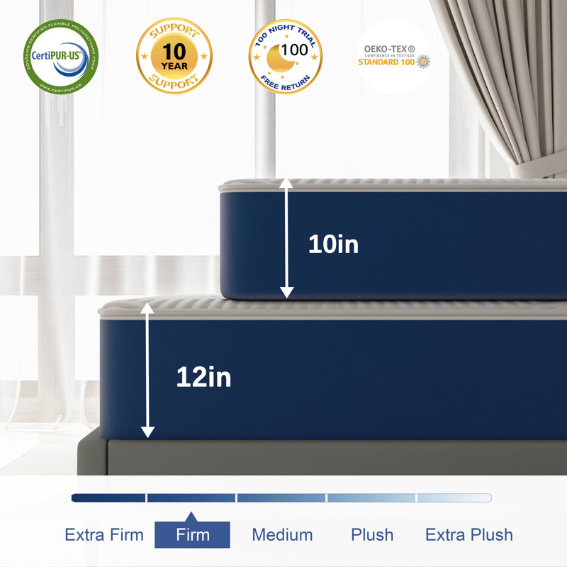Stijn Firm Mattress,Cooling gel Memory Foam Mattress in a box With Washable Zipper Cover,pillow top mattress, 10", Queen