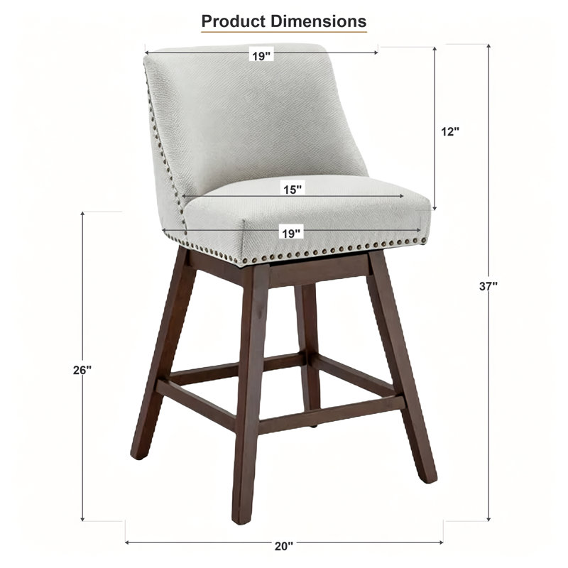 Solid Wood Swivel Bar Stool with 360° Rotation(Set of 4), Beige