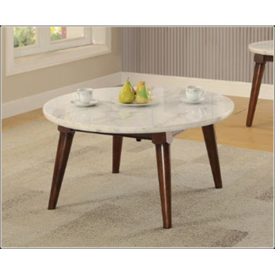White Marble Top & Walnut Finish Coffee Table