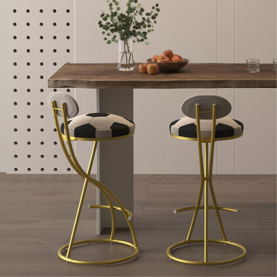 Ensemble de 2 tabourets de bar rembourrés à hauteur de comptoir Football pour tabourets de bar en métal en forme de S (structure dorée et dossier blanc crème)