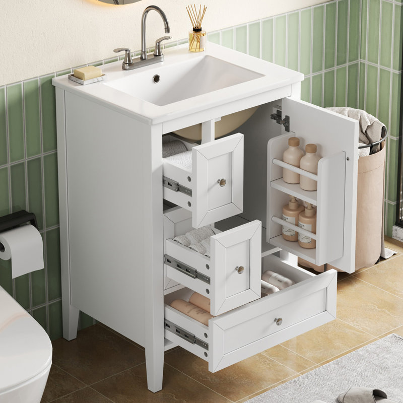Meuble-lavabo 24 po avec comptoir en céramique, Blanc