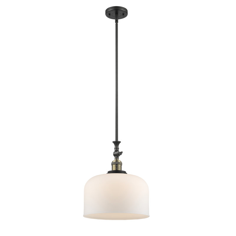 Hiers 1 - Light Single Pendant, Black Antique Brass, Matte White Cased, 6 Watt Vinage LED Bulb