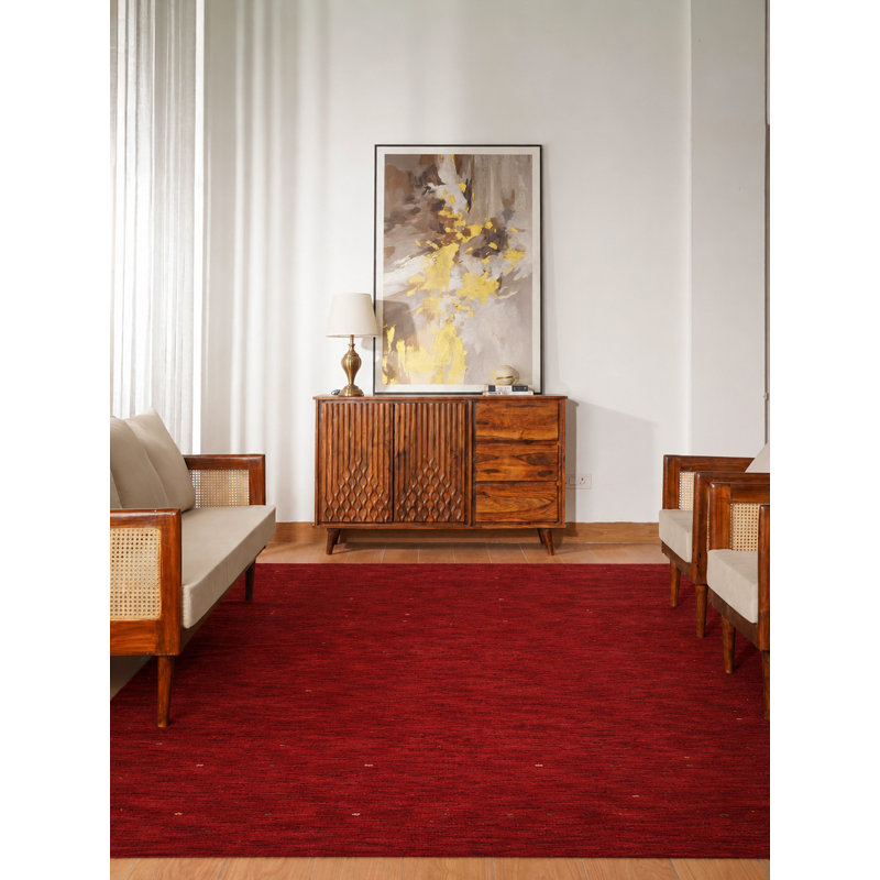 Kenshawn Hand Knotted Loom Wool Eco-Friendly Area Rugs - Rectangle, Red Color, Contemporary Modern Design, High Pile Thick Handmade Anti Skid Area Rugs for Living Room, Bed Room