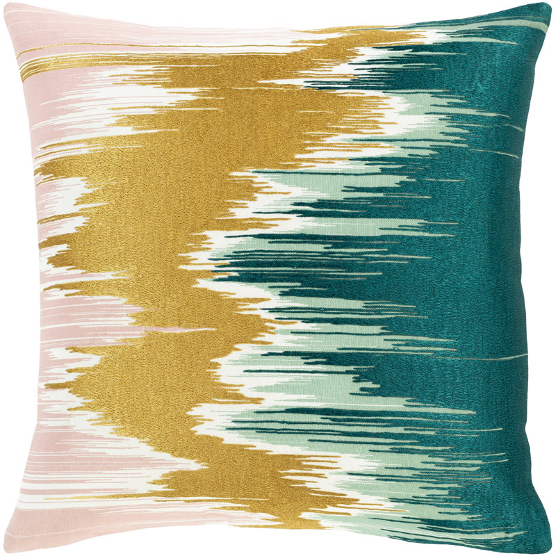 Housse et insert de coussin carré Lexi, Doré / Sarcelle, 18 po x 18 po, Housse de coussin seulement - sans coussin