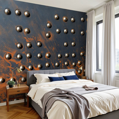 Peel and Stick Wallpaper Metal Surface Rusty Texture Studded Rustic Factory Wall Murals 100"H x 144"W Removable PVC Wall Paper Self-Adhesive Wall Paintings Art Decor for Bedroom Living Room