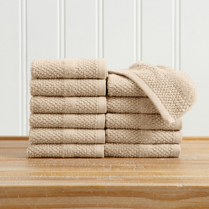 100% Cotton Textured Woven Bath Towel Set, Washcloth (Pack of 12), Sandstone