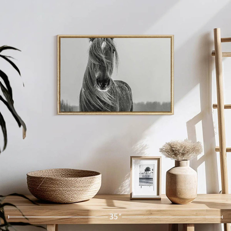 Cheval d'hiver, Cadre flottant en bois naturel, 19 po x 13 po