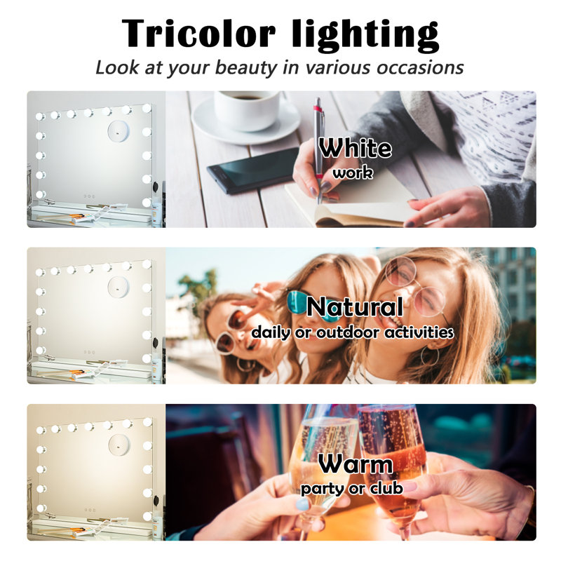 Miroir de coiffeuse avec 15 ampoules, White