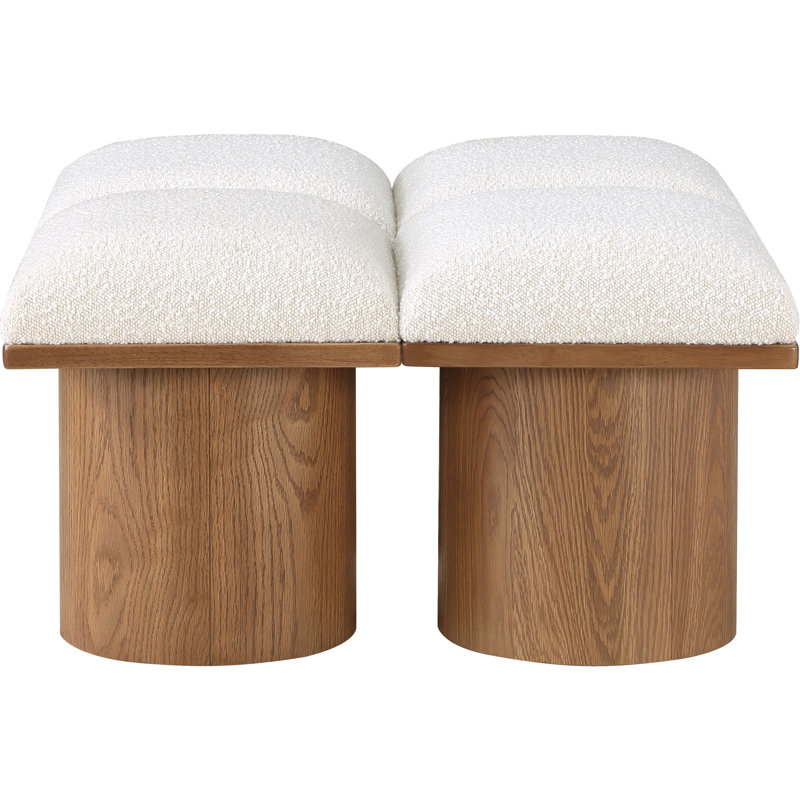Horatia Boucle Upholstered Bench, 17.5" H x 31" W x 36" D, Walnut Brown, Cream Boucle Fabric