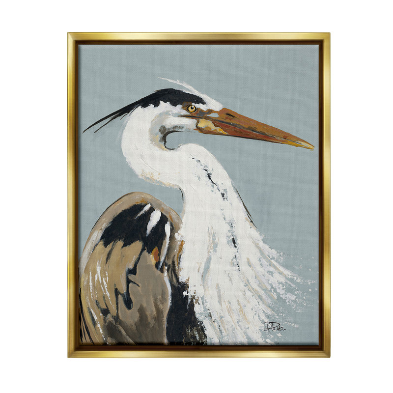 «Heron Look Right Floater Frame» par Patricia Pinto sur toile, Cadre flottant métallique doré, H 31 po x l 25 po