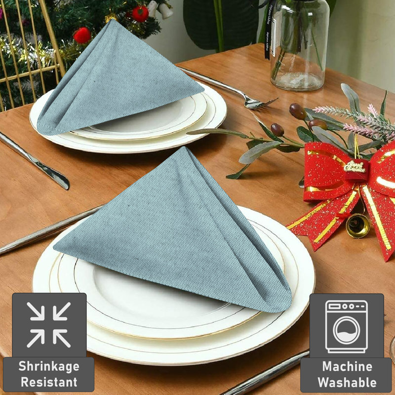 Baby Blue Poly Cotton Chambray Square Cloth Napkins Set of 12
