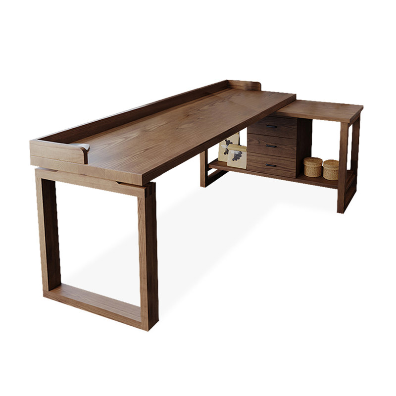 Bureau de direction en L en noyer massif avec tiroirs, Retour à droite, H 29,53 po x l 78,74 po x P 39,37 po