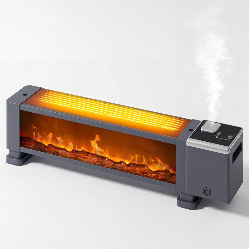 1800w Electric Baseboard Heater With Realistic 3d Flame, Remote Control, 12h Timer, Adjustable Thermostat, Quiet Portable Indoor Space Heater For Bedroom Home