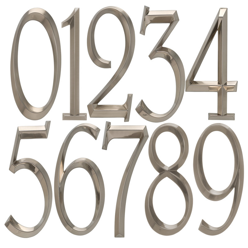 6 po numéro de maison à fixation en surface, 0, Nickel brossé