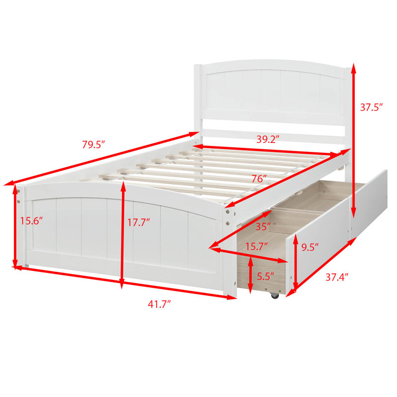 Doray Twin Platform Bed with Two Drawers and Headboard, White