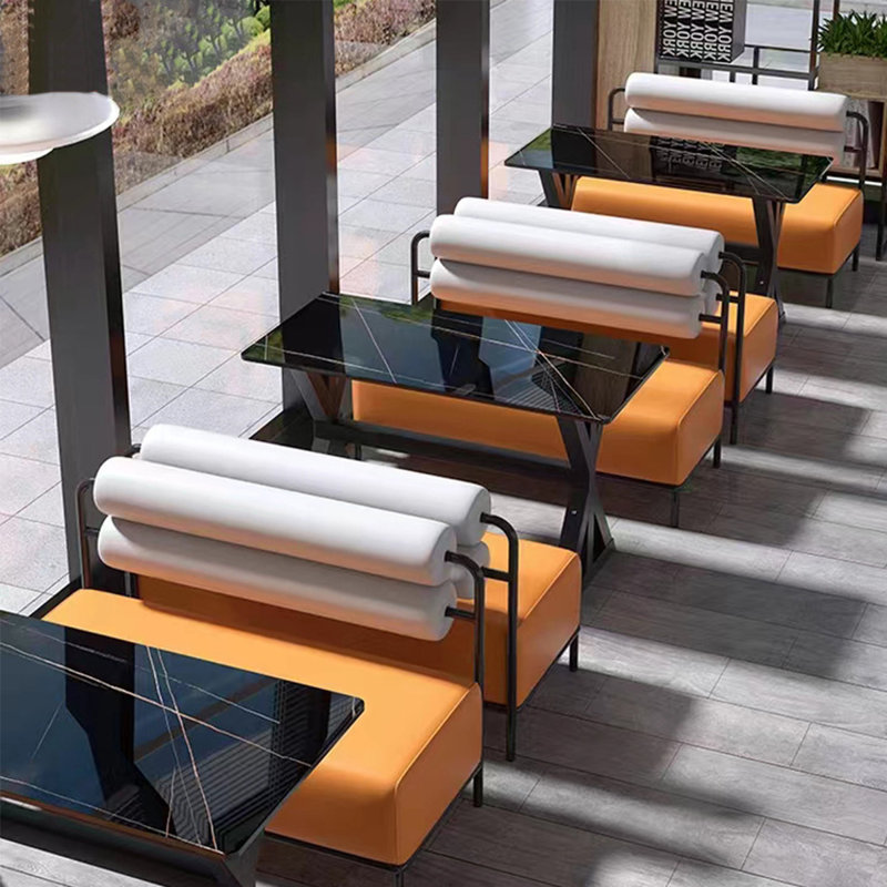 Ensemble de 2 bancs rembourrés en similicuir orange et blanc