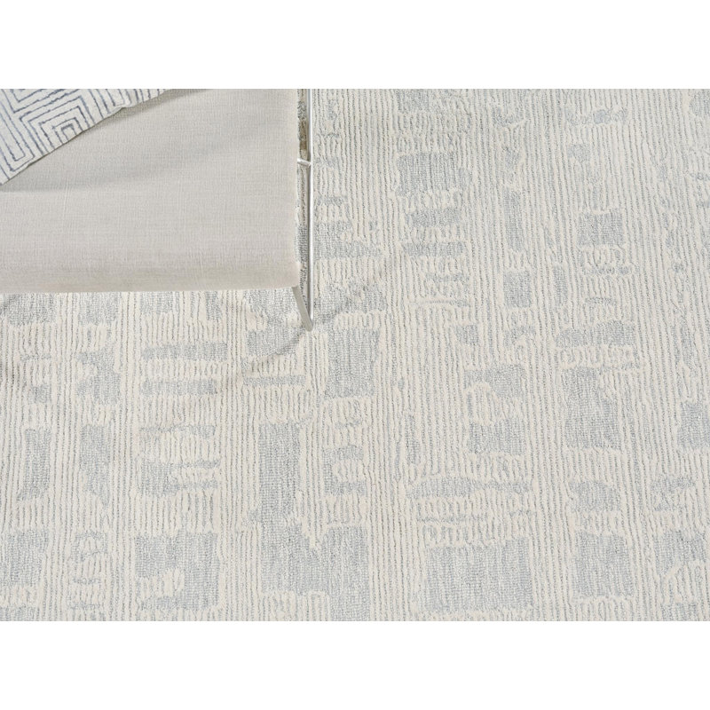 Exquisite Rugs Handmade Hand-Tufted New Zealand Wool On Canvas Blue/Ivory Area Rug, Rectangle 12' x 15', Light Blue/Ivory