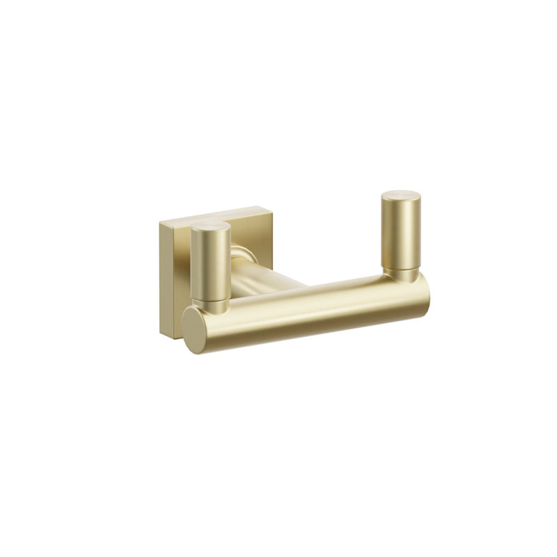 Emtek Select Double Hook w/ Small Square Rosette, Round Stem & Smooth Tip, Satin Brass