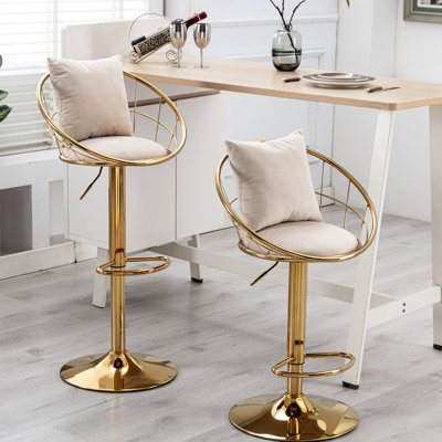 2 tabourets de bar en velours, réglables en hauteur, rotatifs à 360 °, pour la salle à manger et le bar, élégants et confortables, pivotants à 360 degrés, chaises élégantes avec coussin