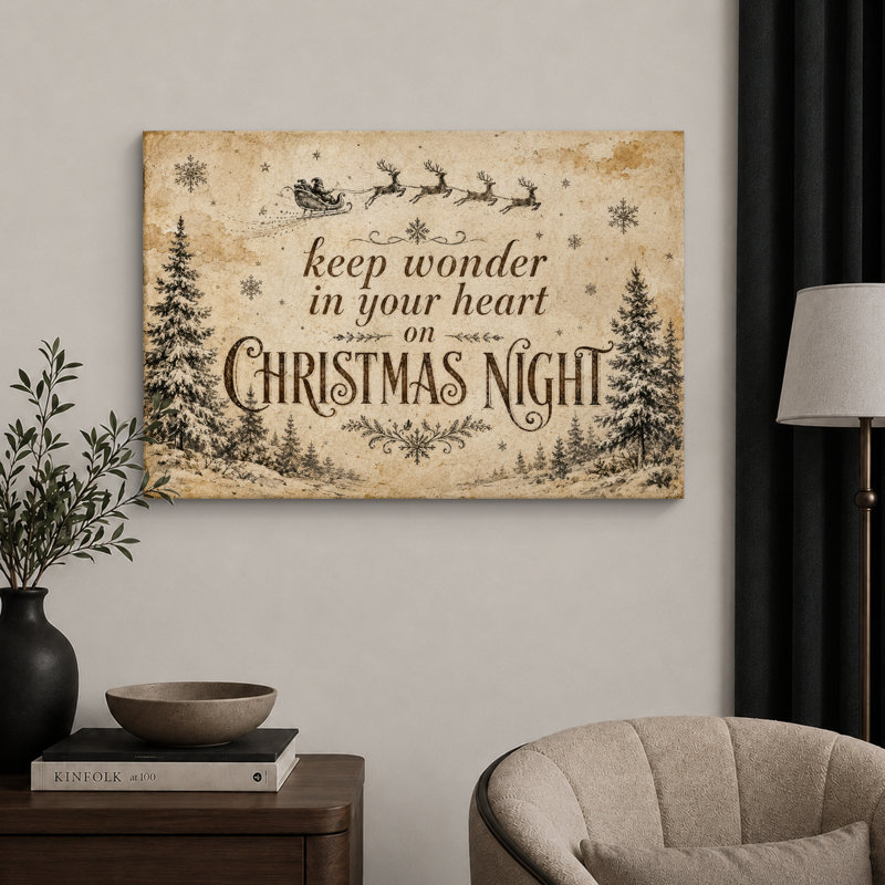 «Vintage Christmas Night Holiday», photos de salon, impression sur toile encadrée, H 16 po x l 24 po x P 1,5 po, Toile tendue