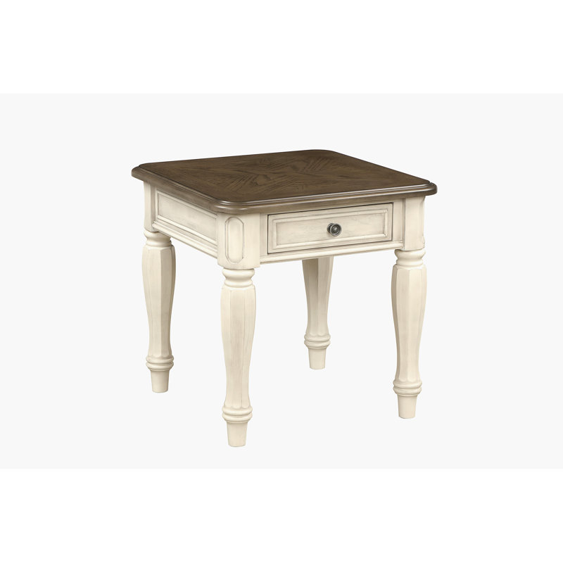 Table d'appoint vintage brun-blanc avec tiroir de rangement