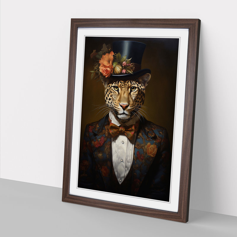 Leopard Victorian - Single Picture Frame Print on Wood, Walnut, 46cm H x 34cm W x 2cm D