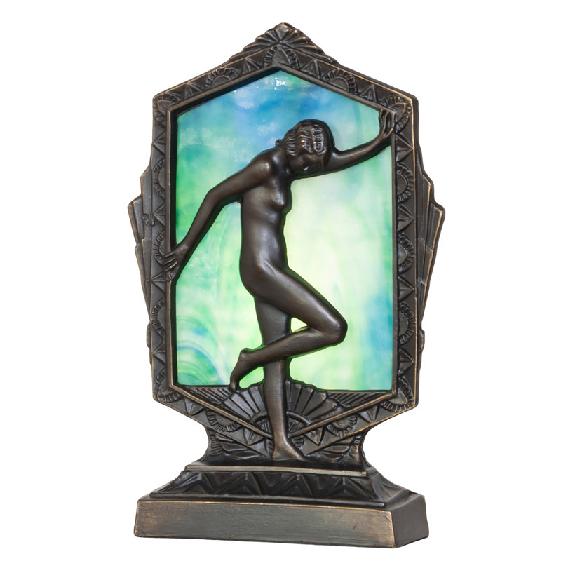 9" High Deco Posing Lady Accent Lamp, Green/White/Teal