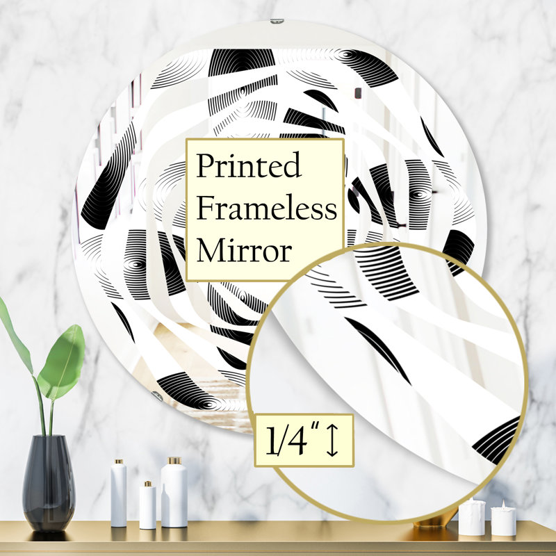 Miroir mural moderne sans cadre iv à motif géométrique abstrait whirl, 31,5 po x 31,5 po