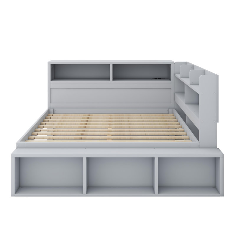 Modern Daybed with Integrated Storage Cabinets and Built-in USB Charging Ports, Gray