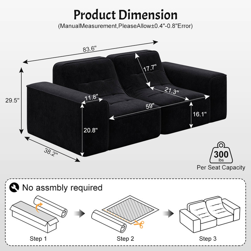Canapé rembourré avec design capitonné, Noir