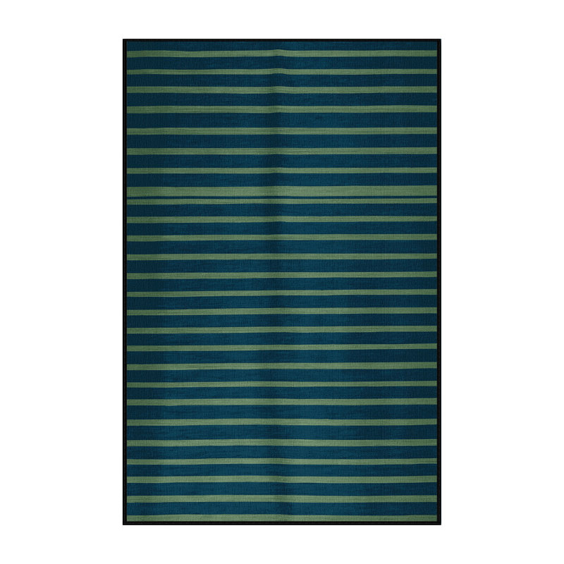 Machine Washable Horizontal Stripes Green Area Rug, Rectangle 6' x 9'