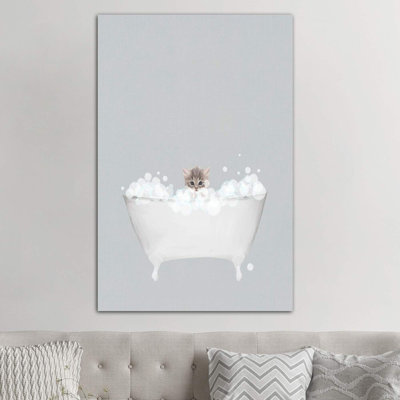 Kitten Blue Bath by Leah Straatsma - Wrapped Canvas Print