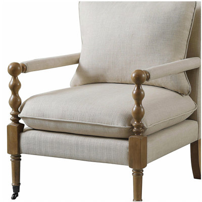 Beige Wooden Accent Chair with Turned Legs