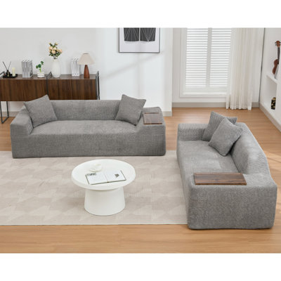 Modern With End Table, Boucle Upholstered 3 Seater And 2 Seater, Soft Seat, Dark Gray Living Room Decor Furniture - , Stylish