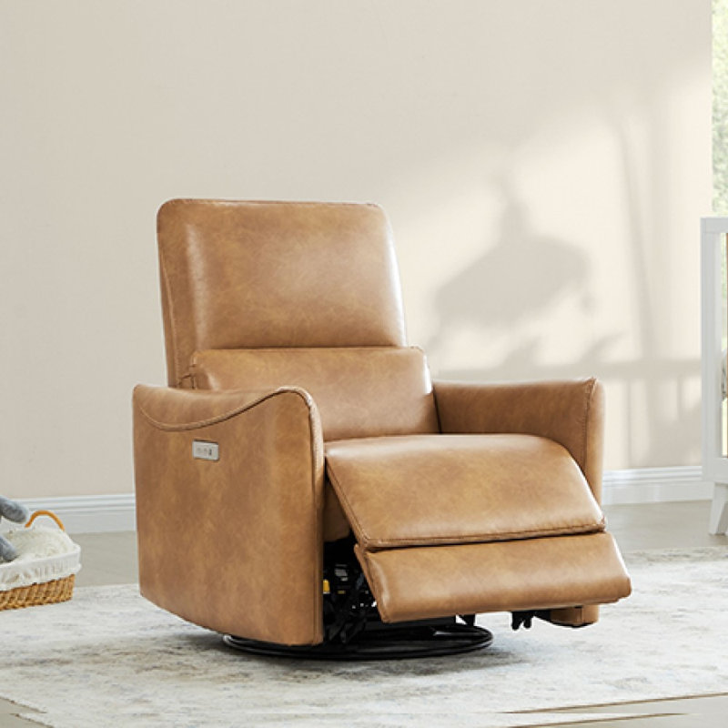 Fauteuil inclinable électrique pivotant en cuir Mikkel, Similicuir brun cognac